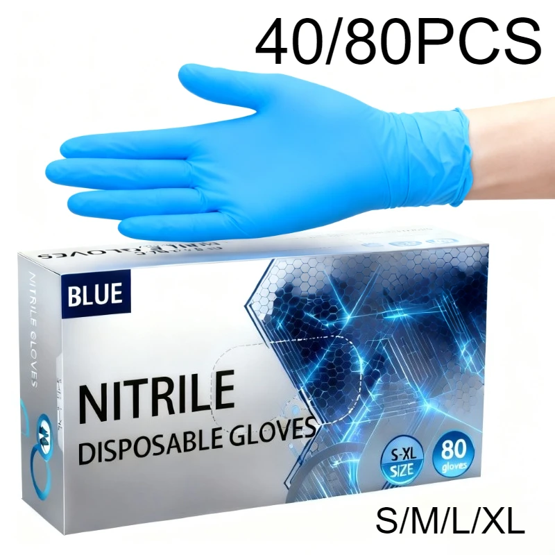 40/80 Uds guantes de nitrilo azul guantes de nitrilo desechables limpieza diaria del hogar cocina tatuaje belleza herramientas de lavado de platos