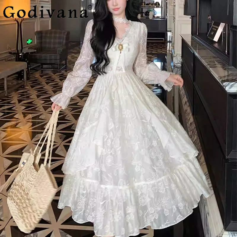 

Spring New Plus Size French Sweet Temperament V-neck Princess Dresses Elegant Girl High Waisd A-line Age-reducing Fairy Dress