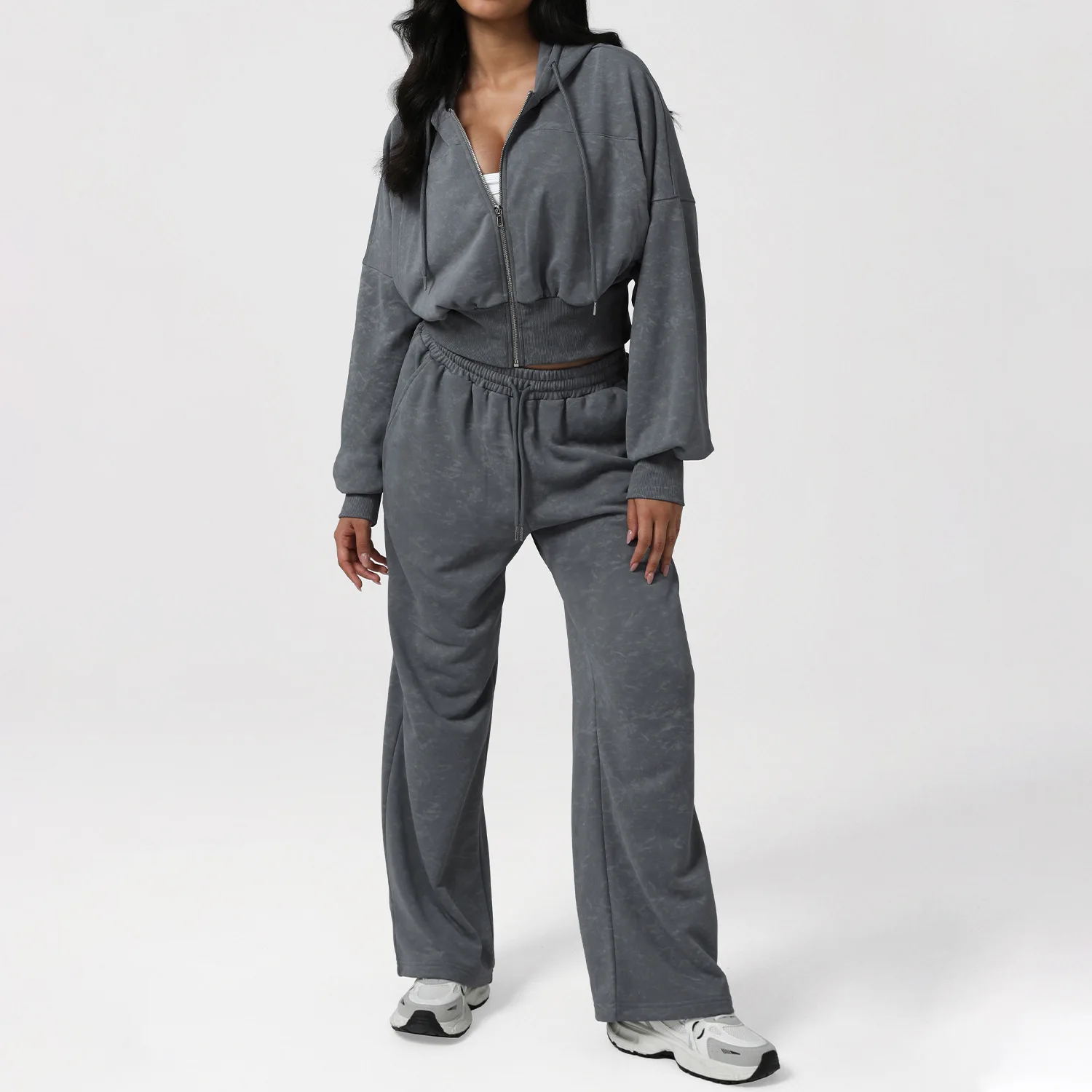 الخريف الشتاء التعادل صبغ تجريب اللياقة البدنية ملابس رياضية التعادل صبغ طويلة الأكمام مقنعين جاك عالية الخصر بنطال ذو قصة أرجل واسعة تشغيل البدلة #2