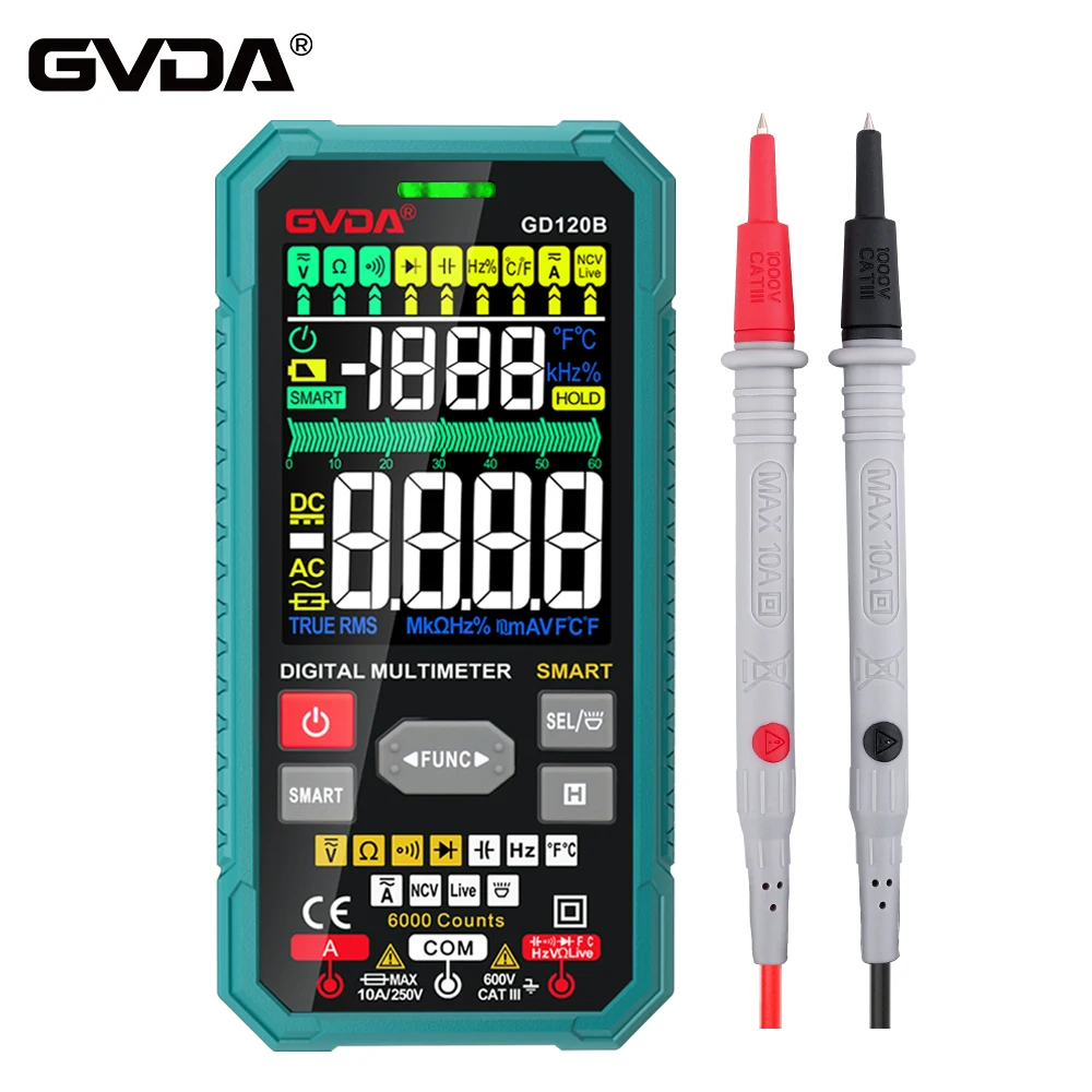GVDA Smart Digital Multimeter True RMS NCV DC/AC Voltage Tester Auto Range Voltmeter with Temperature Measurement