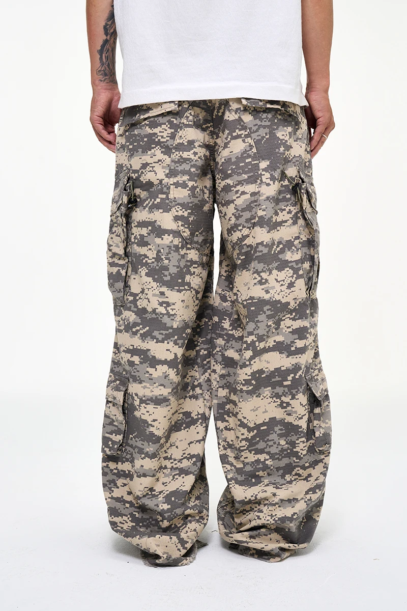 Tung Sung Multi-Pocket Vintage Pants Irregular Rough Edge Tooling Loose Camo Wide Leg Pants Baggy Paratrooper Pants Men