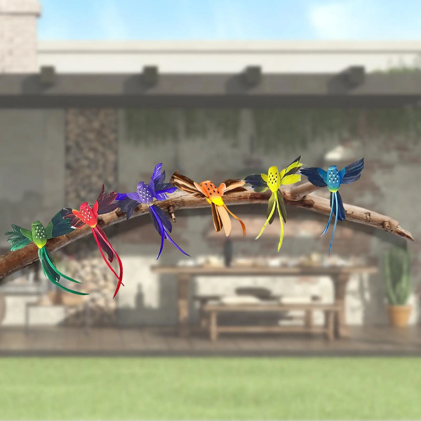 6x Artificial Birds Lifelike Feathered Hummingbird Decorative Adornment Fake Foam Birds for Trees Lawn Patio Porch Decor