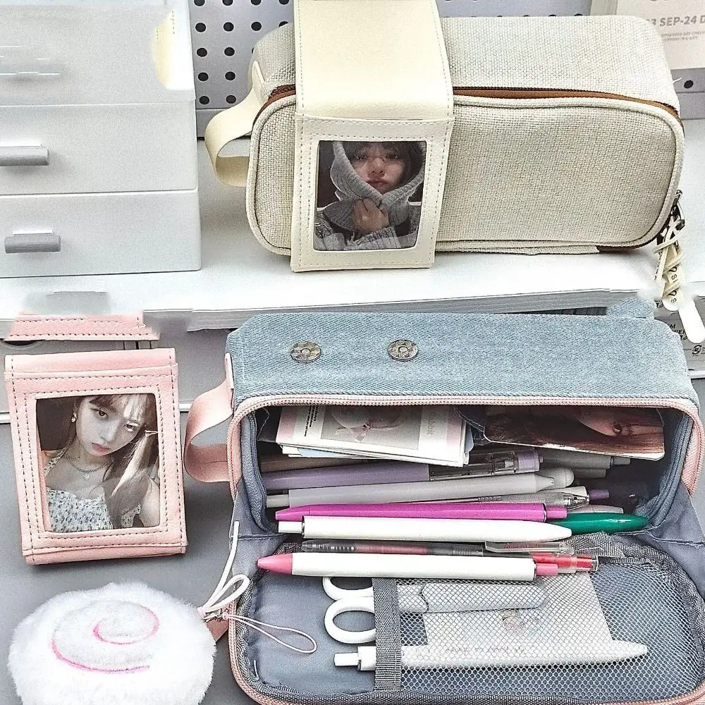 Solid Color Large Capacity Pencil Case Korean Fashion Large Capacity Stationery Bag Scrapbook Simplicity Design Pen Organizer