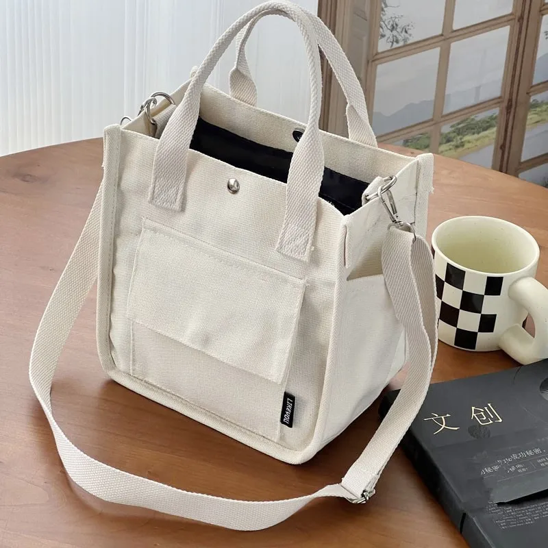 Simple Versatile Shoulder Bag Large Capacity HandBag Fashion Casual Solid Canvas Tote Crossbody Bags Multiple Pockets For Girls