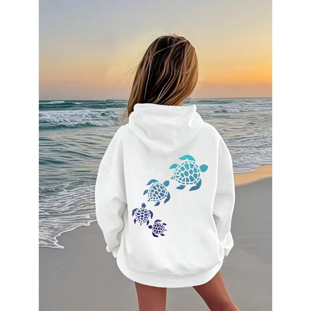 Niedlicher Kapuzenpullover mit bunten Meeresschildkröten für Kinder, Mädchen, Kinder-Sweatshirt, süßer Grafik-Hoodie für Jungen, Herbst und Winter, lässige Hoodies – Detail 2