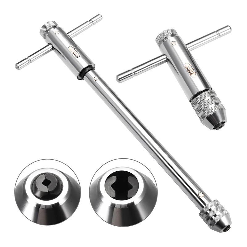 Adjustable T-Handle Ratchet Tap Wrench Tap M3-M8 M5-12 Ratcheting Wrench Screw Holder Male Thread Metric Workshop Hand Tool