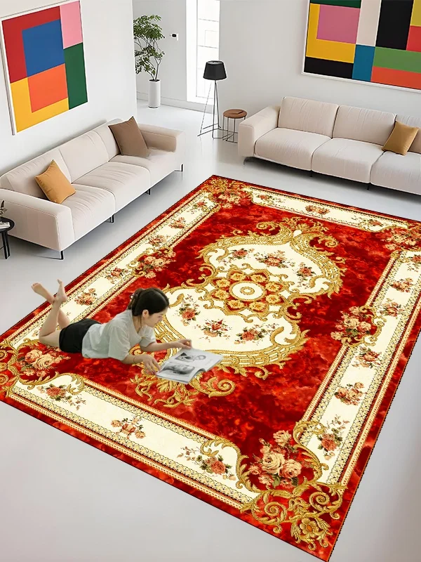 

Luxury European Style Large Rug Non-Slip Sofa Bedside Carpet Home Use Living Room Bedroom Villa Hotel Strong Absorption Sound