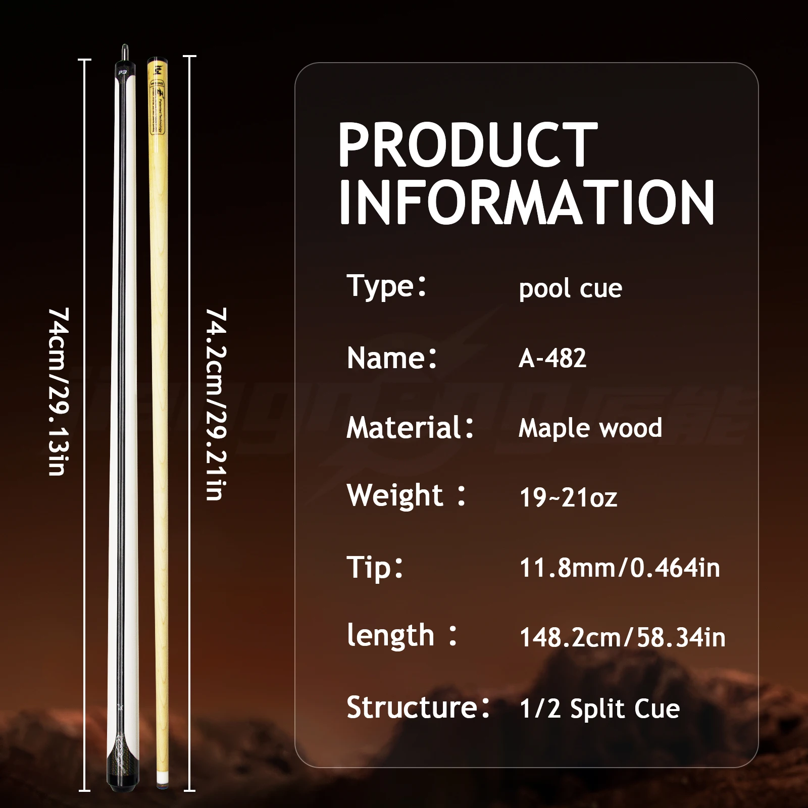 PREOIADR58.34in P3 White Panther Pool Cues Maple Low deflection 11.8cm for 9-Ball Carom Competition Games Billiards Accessories