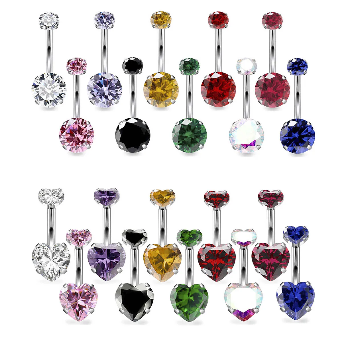Love Belly Button Rings Double Round Heart Zircon 14G 316L Stainless Steel Navel Ring CZ Belly Rings Piercing Jewelry