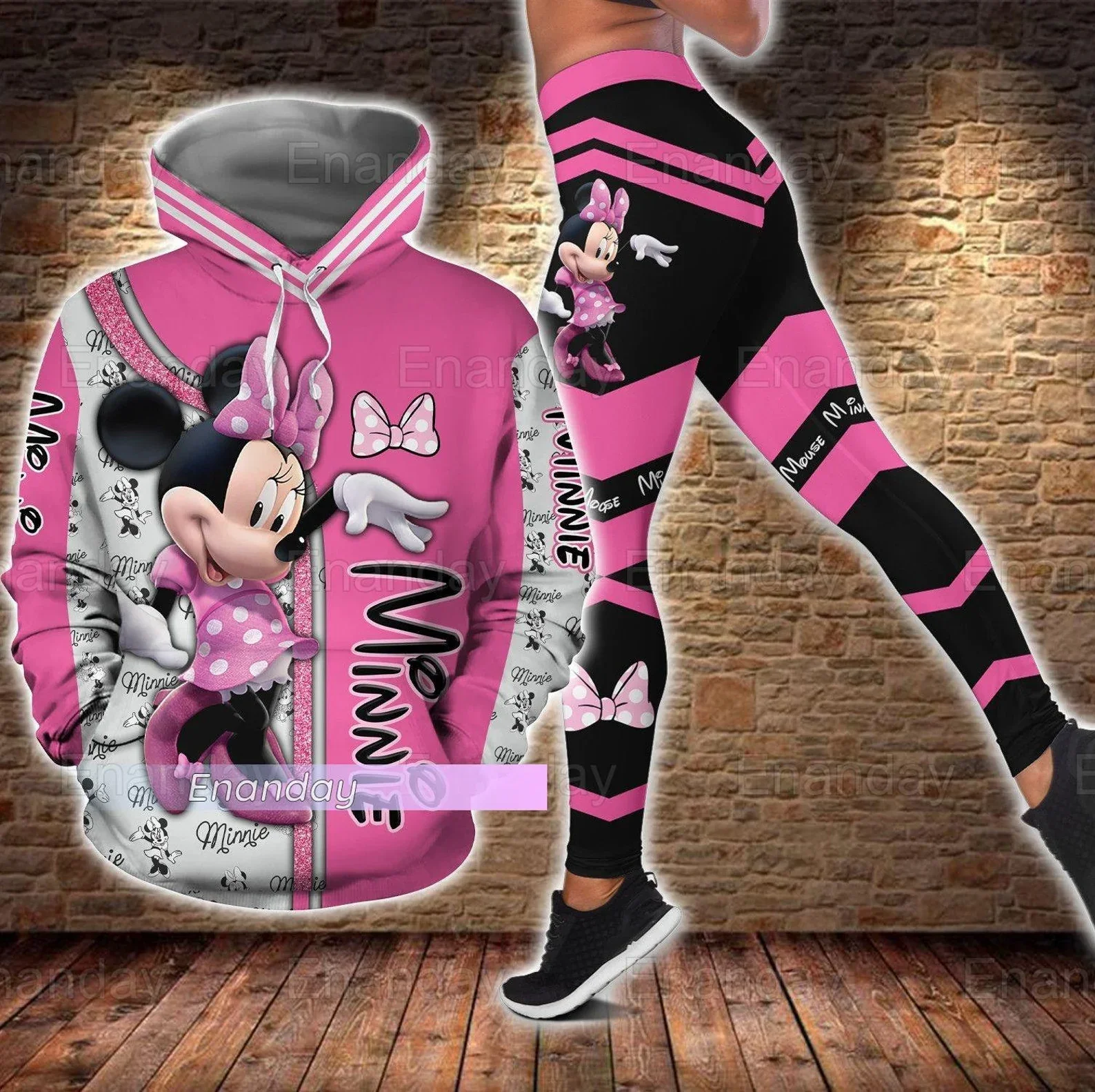 Disney Minnie Mouse 3D Hoodie and Leggings Set Women's Hoodie Suit Mickey Yoga Pants Sweatpants Set Fashion Mickey Sports Suit