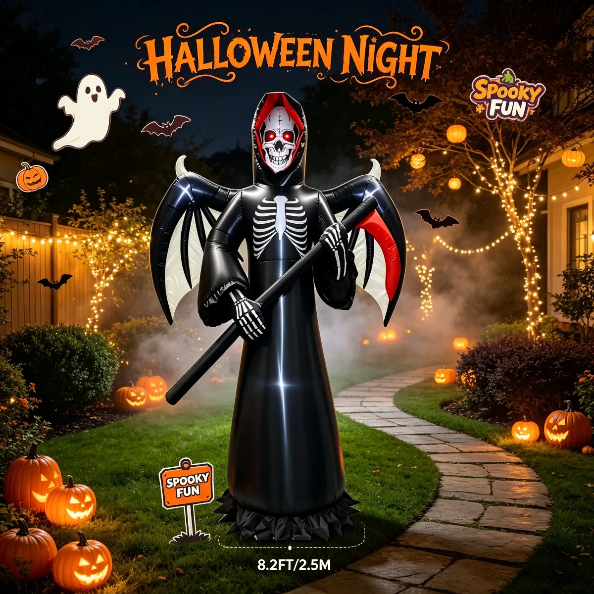 Halloween Light Up Winged Grim Reaper Inflatable Outdoor Holiday Decorations Garden Decor