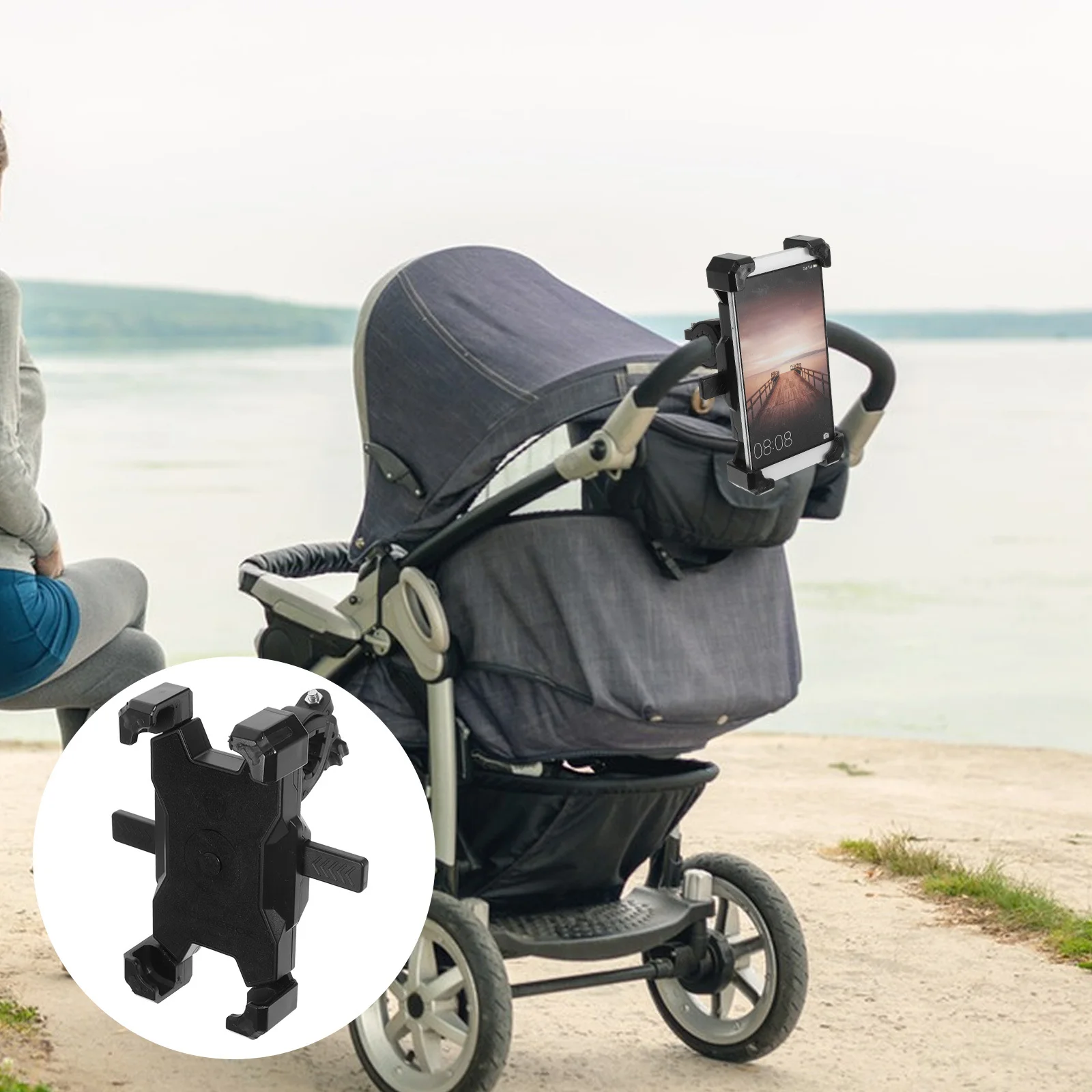 

Rotatable Phone Mount Clamp Phone Holder for Bike Scooter Wheelchair Stroller Shopping Cart Stable Grip Adjustable Hook Loop