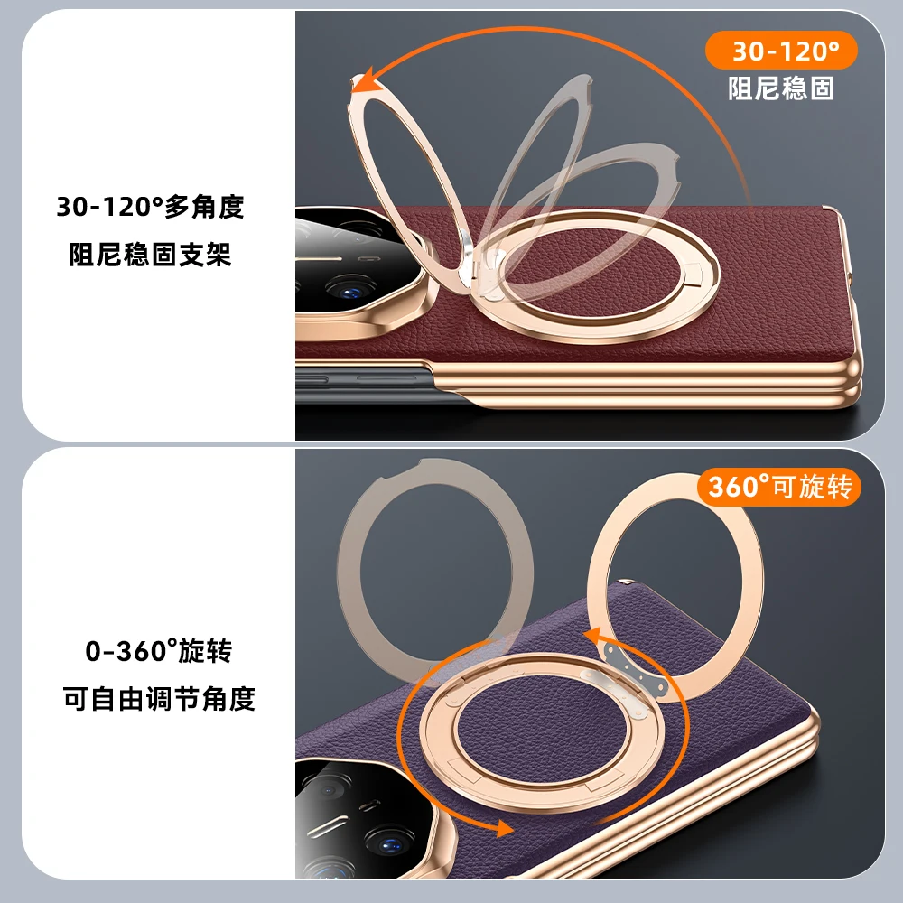 Dual Hinge Genuine Leather Case For Huawei Mate X7 X6  Case 360° Rotation Metal Stand Hands-free Smart View All-inclusive Cover