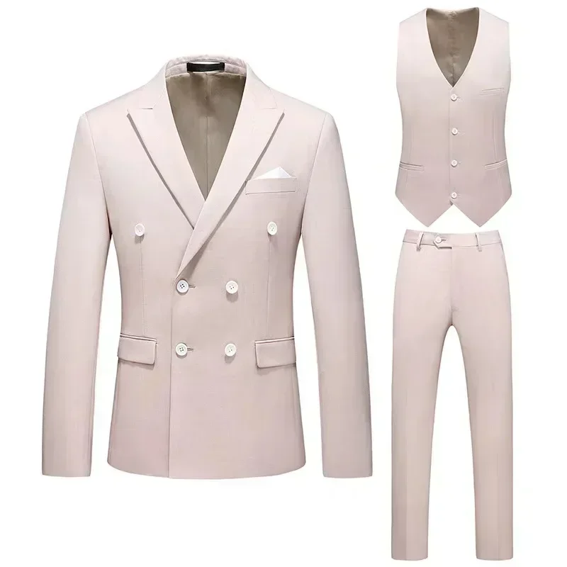 

Elegant 3-Piece Man Tuxedo Double Breasted Peak Lapel Blazer Vest And Pants Set for Wedding Evening Party Formal Wear