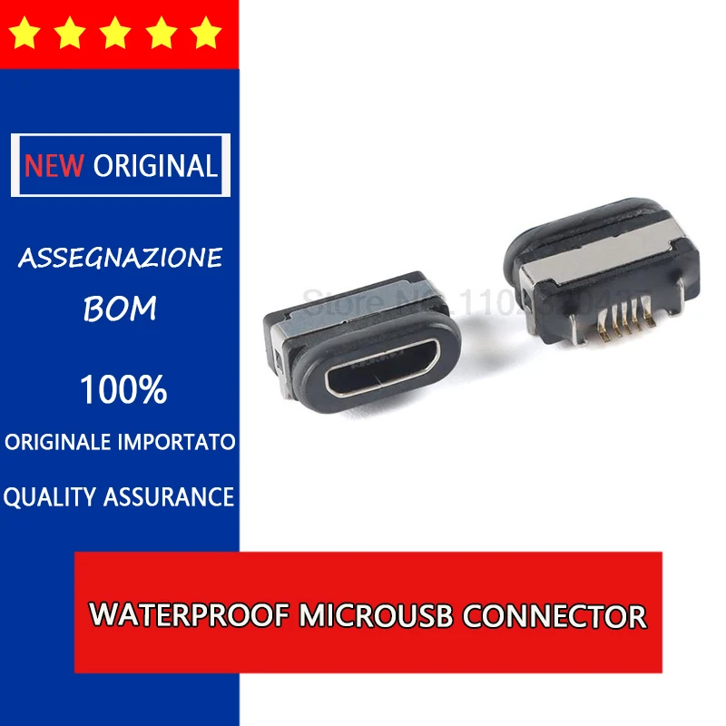 Waterproof MicroUSB 5pin board upper female stainless steel shell 2-pin plug board 2-pin patch