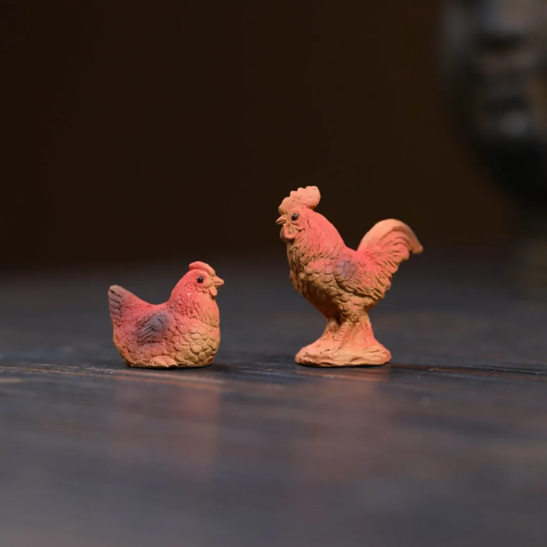 Yixing Purple Clay Mini Ornament, Auspicious Lucky Decoration, Set Accessory, Cute And Fun Zodiac Chicken Toy For Tea Table