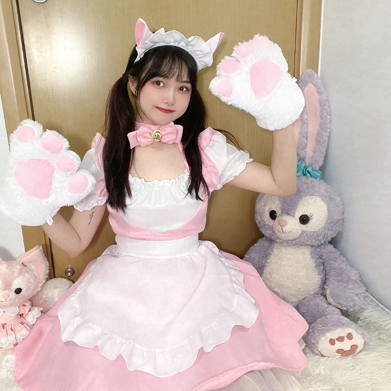 New Pink Cat Fresh Sweet Beauty Servant Lolita Soft Girl Dress Lolita Maid Uniform Cosplay Anime Character