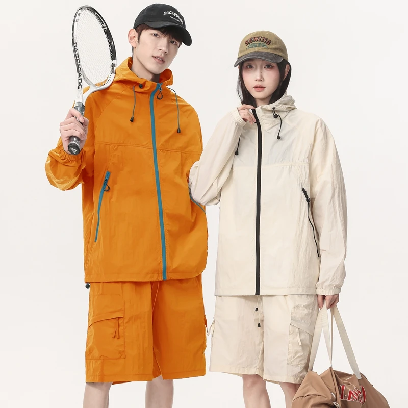

Outdoor Jogging Training Fitness Jacket Quick Drying Breathable Sets UPF50+ Sun Protection Tracksuit Casual Sport Ice Silk Set
