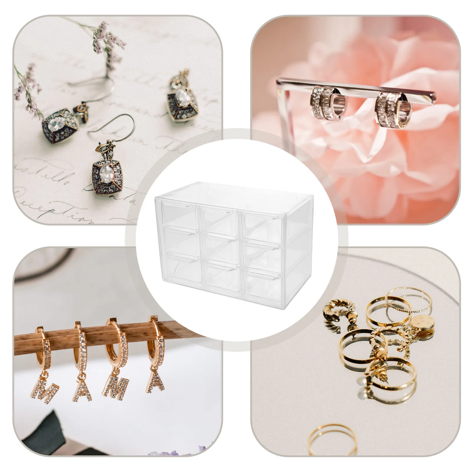 Multi-Grid Dustproof Storage Box Drawer Style Removable Case Jewelry Cosmetics Organizer Desktop Tabletop Makeup Storage Box