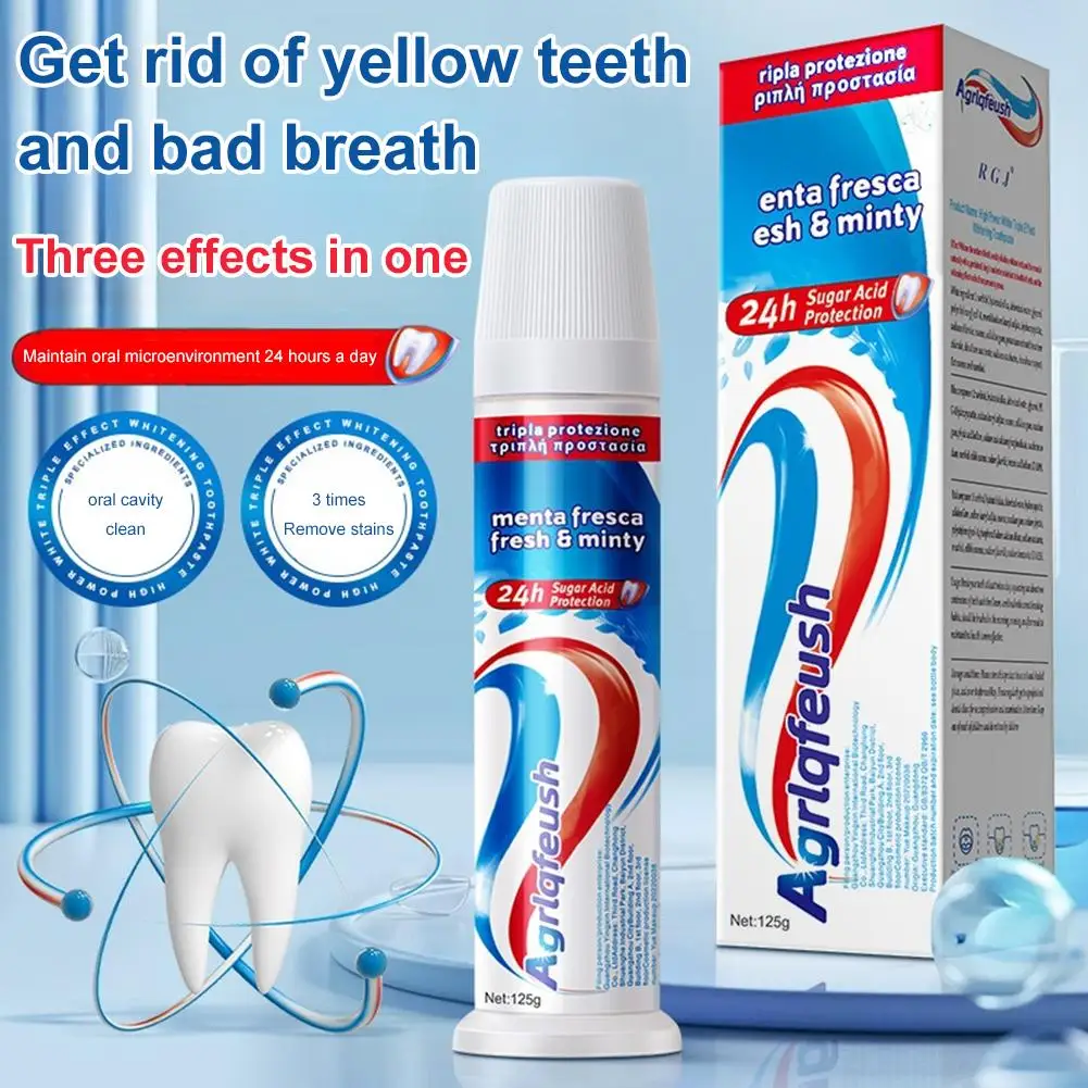 

Aquafresh 3-Color Pump Whitening Toothpaste 100ml - Removes Yellow & Smoke Stains Effectively