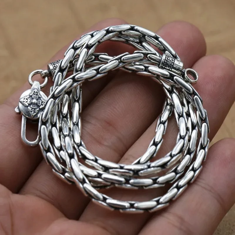 New 3MM 100% Pure S925 Sterling Silver Fashion Jewelry 2024 Trend Bamboo Chain Men's Necklace