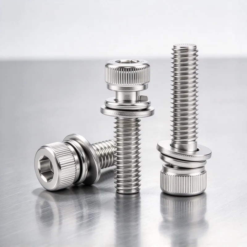 316 Stainless Steel Hex Socket Cap Head SEMS Screws M3 M4 M5 M6 M8 M10 3-in-1 Bolts With Flat & Spring Washers