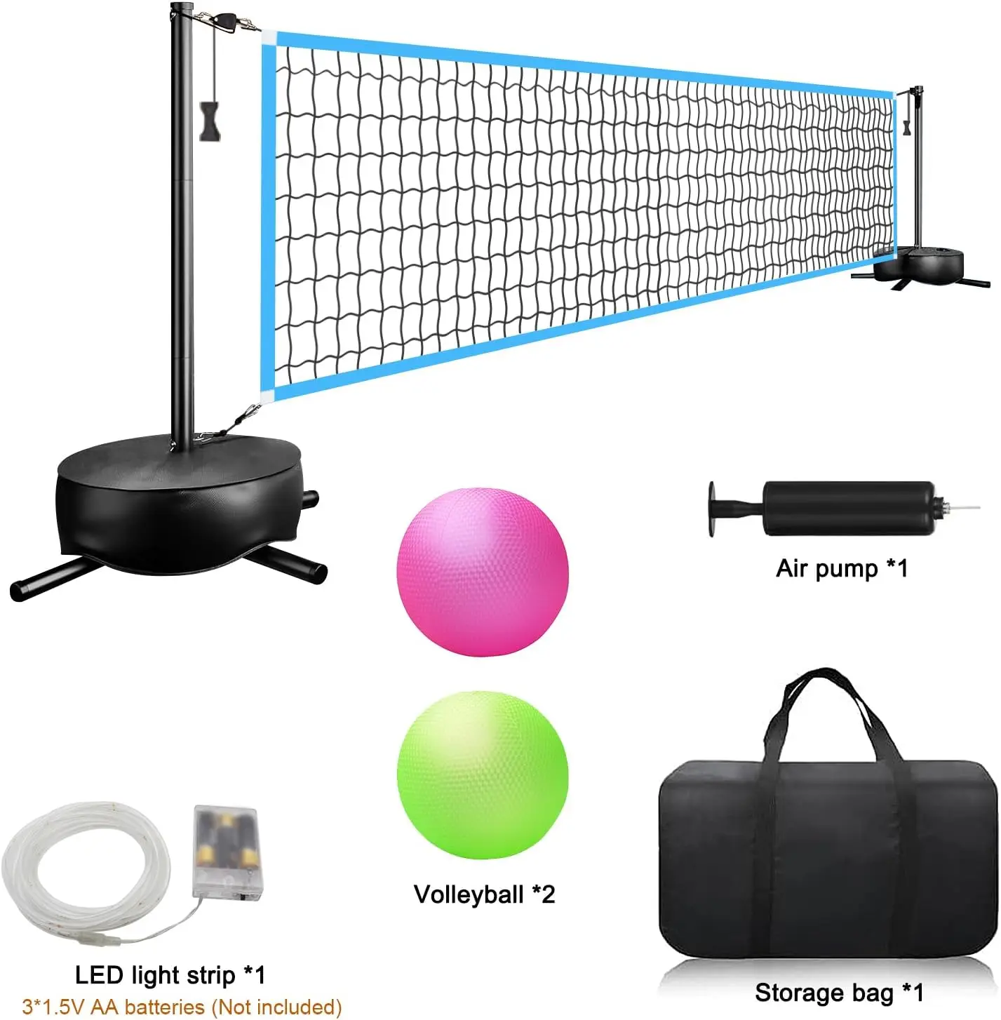 Portable Outdoor LED Volleyball Net with 2 Glowing Balls & Weighted Bases, Adjustable 15-30FT for Inground Pools, Swimming Pool Sports Game Set with Light view 6