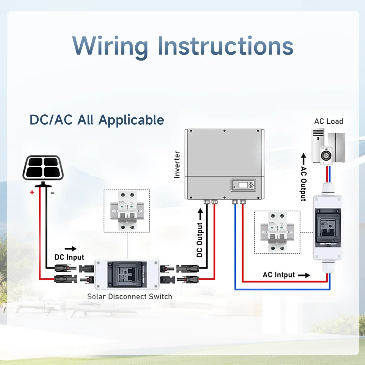 GEYA Non Polarized AC/DC MCB 16A~63A Circuit Breaker PV System Battery Main Solar Disconnect Main Switch Overload Protection