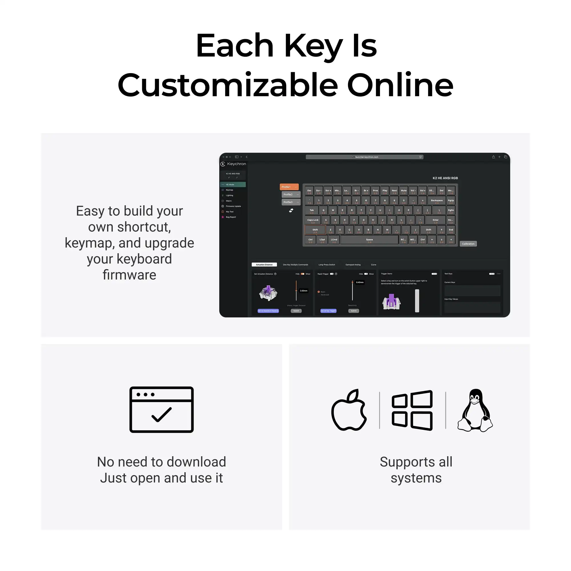 Keychron K2 HE Wireless Magnetic Switch Custom Keyboard Special Edition 75% Layout RGB Backlight Double-Shot PBT Keycap
