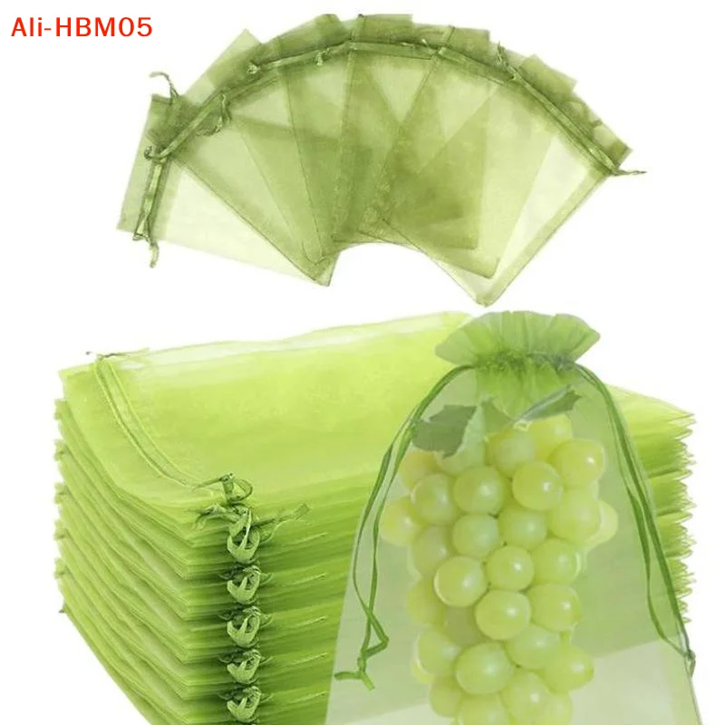 (HB05)20/50Pcs Reusable Fruit  Proof Drawstring Bags Plants Protection Mesh Bags Pest Barrier Covers Fruit Tree Garden Supplies