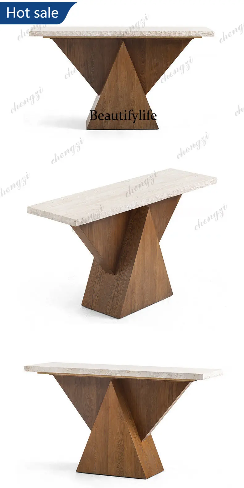NQ52 French Country Entrance Table Case Table Solid Wood Triangle Entry Marble Side Table Designer Creative Living Room Decorati