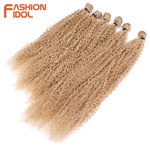Imagen 2 del producto FASHION IDOL pelo rizado Afro 20-24 pulgadas mechones de pelo sintético Rubio degradado extensiones de cabello de fibra de alta temperatura