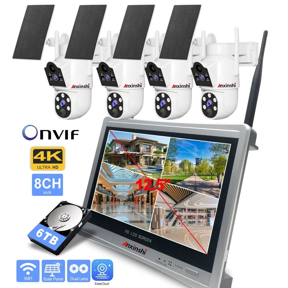 4K Dual-lens Solar 4CH NVR Monitoring Solar System With Human Body Detection And Alarm Cameras