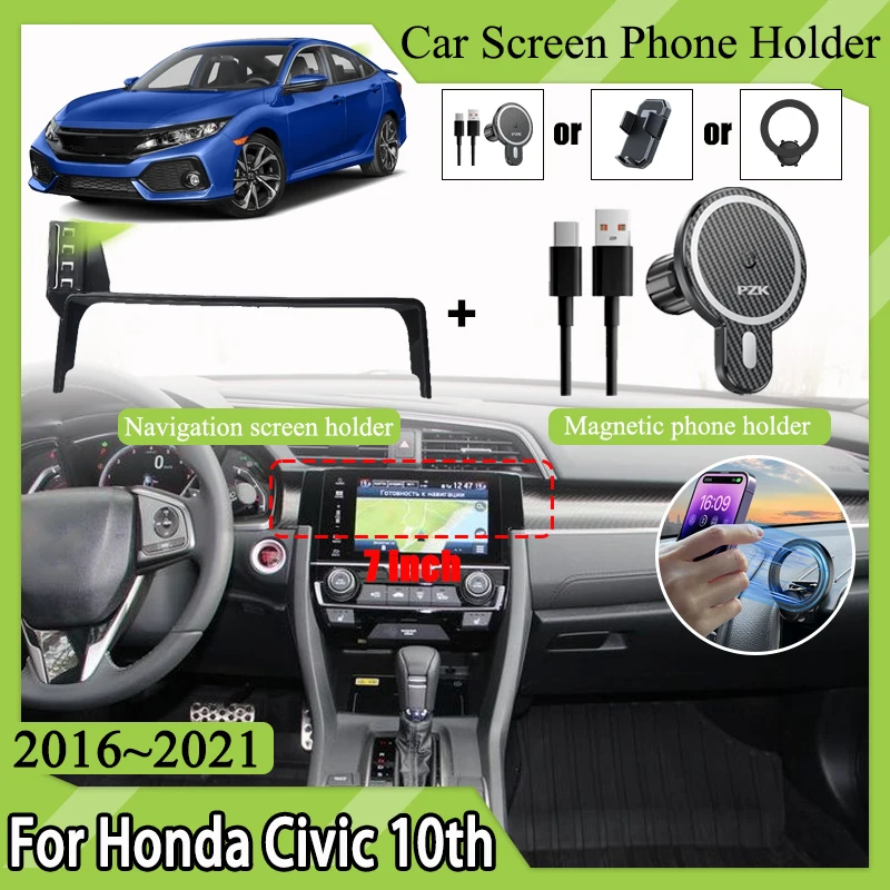 

Car Phone Holder For Honda Civic 10th 2016 2017 2018 2019 2020 2021 Mobile Phone Support Auto Magnetic Mounts Stand Accessories