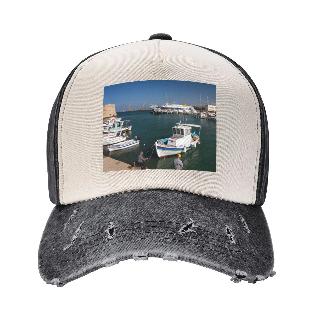 Venetian Harbour, Heraklion, Crete, Greece Baseball Cap black Fashion Beach Women's Hats Men's