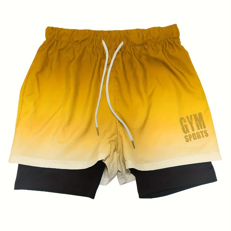 Shorts de corrida Quick Dry para homens, esportes de ginástica, treino, ginásio Fitness, calça curta jogging, roupa masculina, novo, 2 em 1, verão