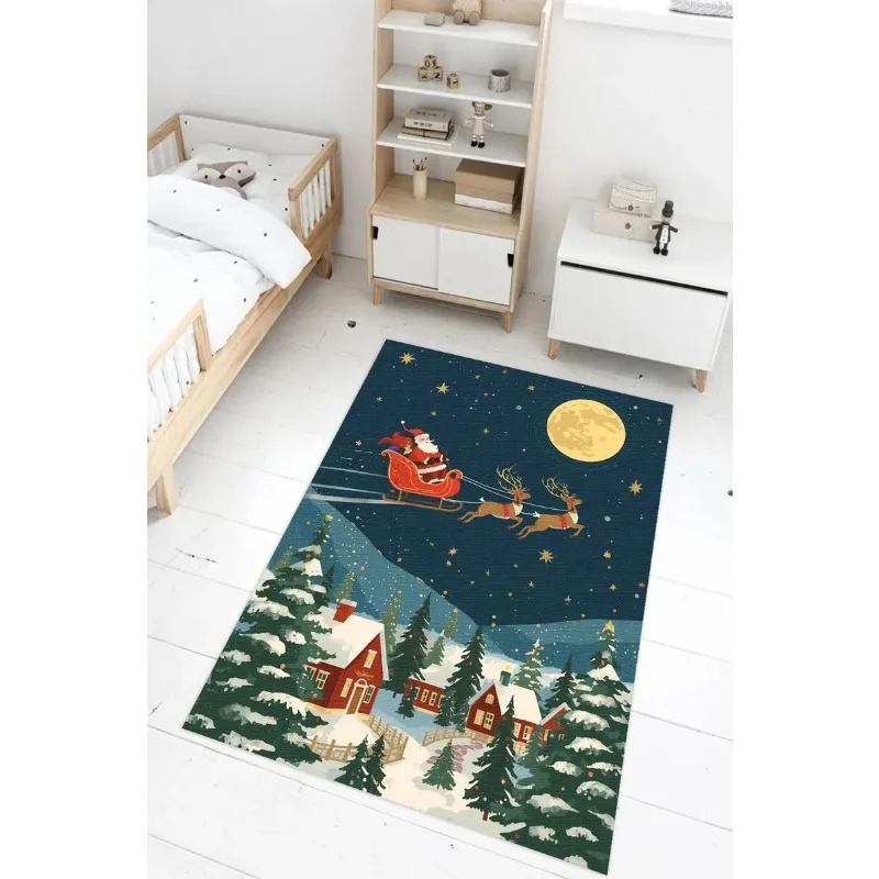 عيد الميلاد سانتا مزلقة البساط عطلة احتفالية الرنة السجاد مع القمر الشتاء قرية المشهد الموسمية المطبوعة غرفة المعيشة البساط