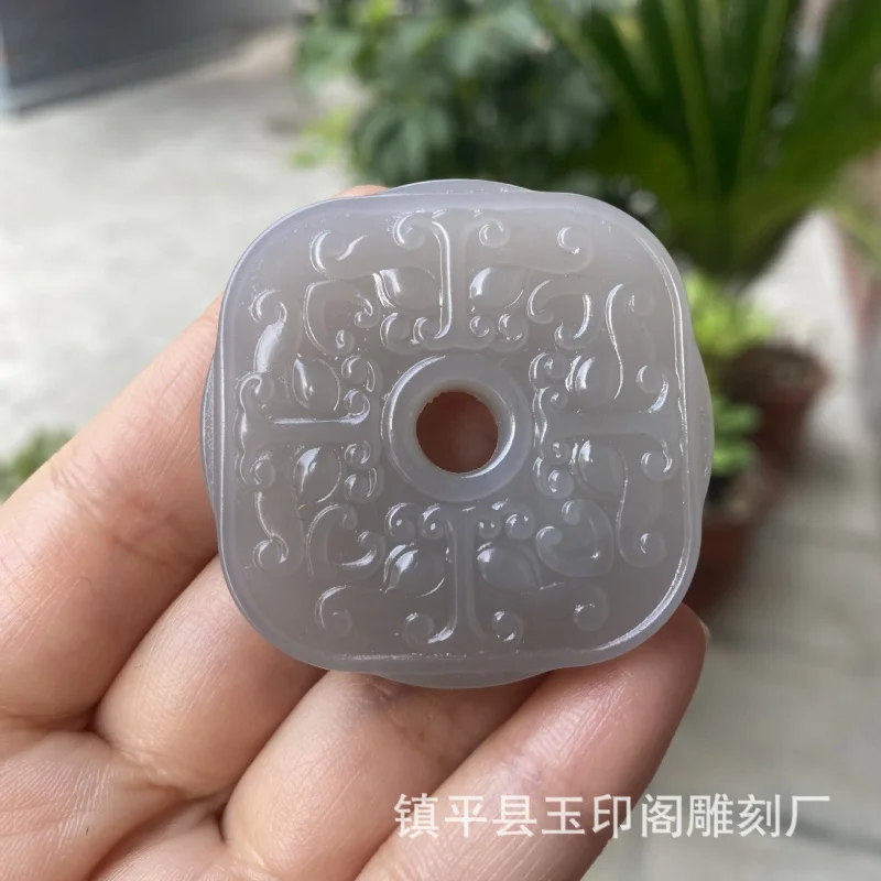 

Natural Hetian Pixiu Seed Purple Jade Square Mythical Antique Double-Sided Pendant Men and Wome