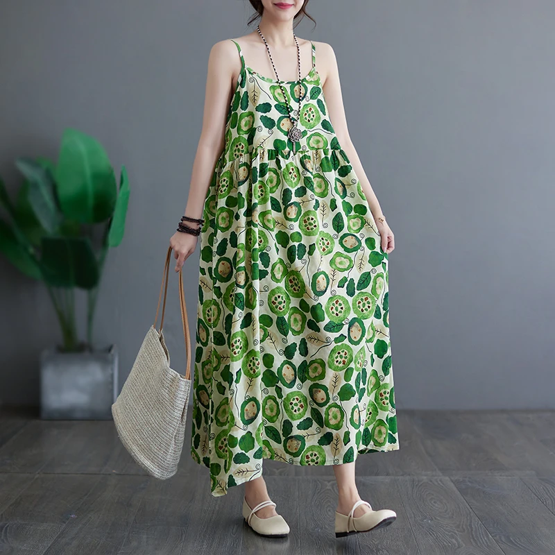 Retro Floral Print Maxi Dr Women's Sweet Mommy Sle Dr Inner Wear Strap Dr Outer Wear Long Dr for Middle-Aged An...