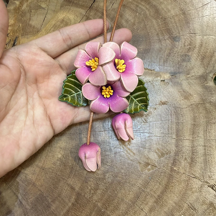 Cherry Cow Leather Bag Charm Purple Flower Keychain Bag Pendant Decoration High Luxury Girl Gift Bags Accessories New