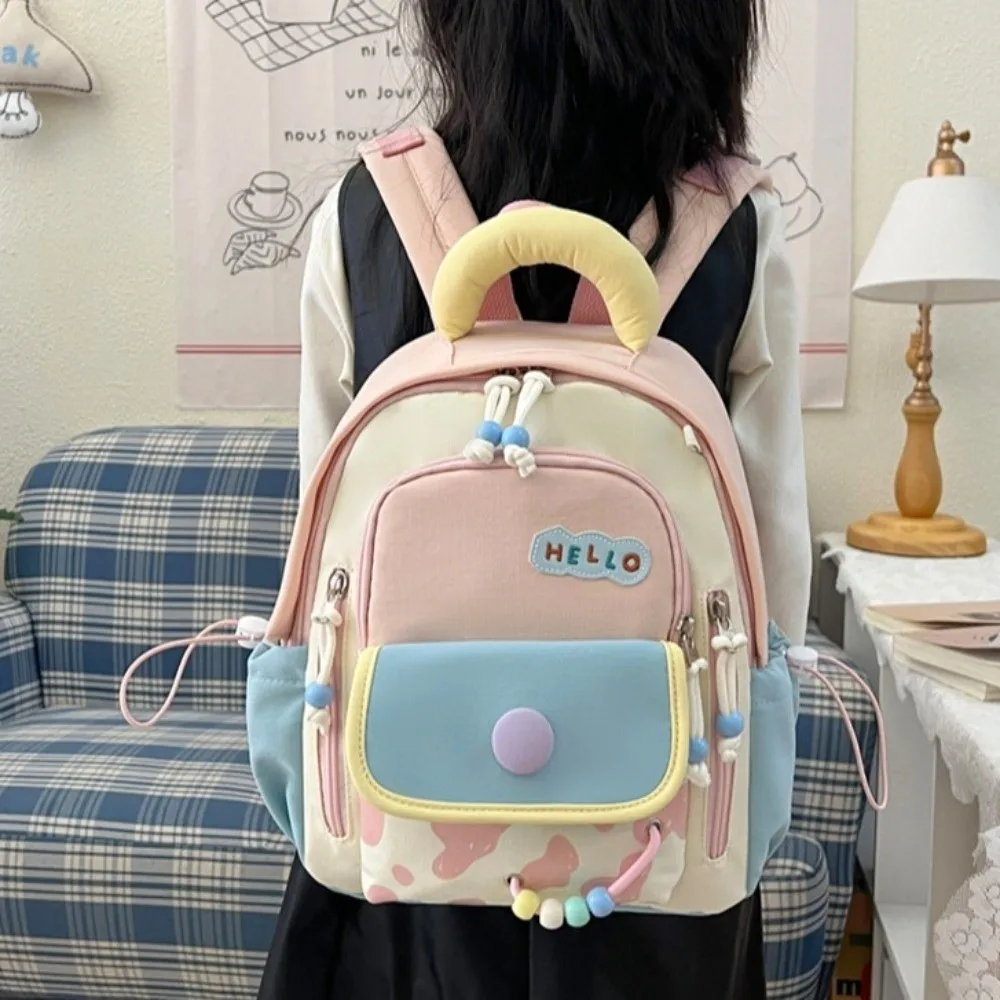 Large Capacity Dopamine Backpack Adjustable Waterproof Cute Color Block Backpack Breathable Back-supporting