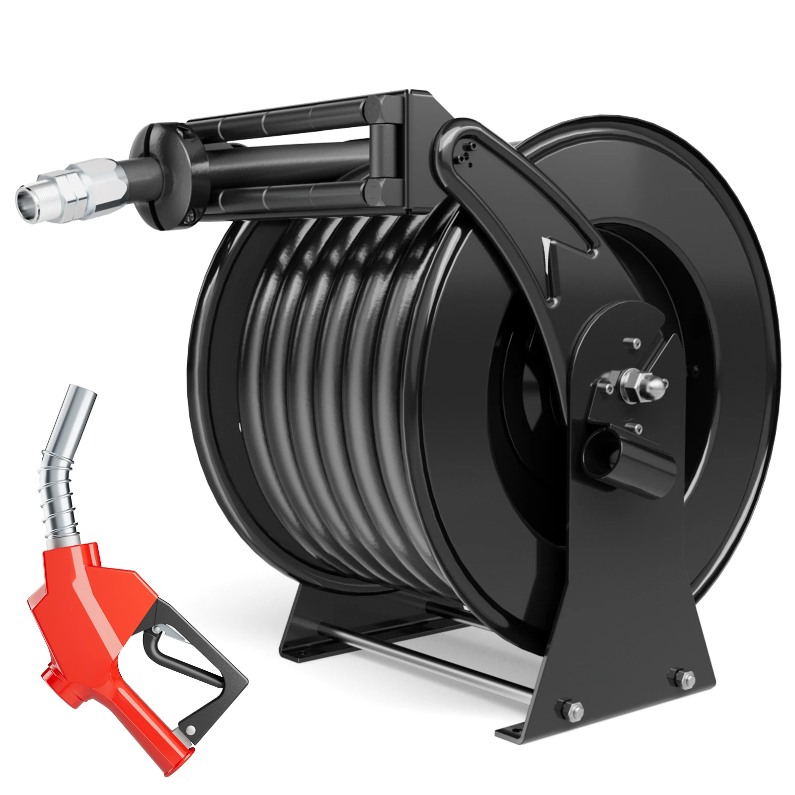 

Fuel Hose Reel with Fueling Nozzle, 1" x 50FT Retractable Diesel Hose Reel, 300 PSI Industrial Heavy Duty Auto Swivel Rewind