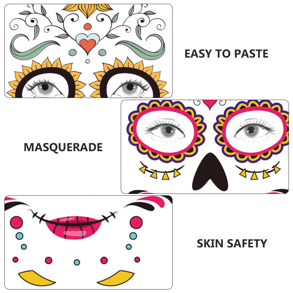 

9pcs Waterproof Face Tattoos Stickers Funny Halloween Costume Party Supplies Temp Tattoo Body Art Safe Skin Friendly