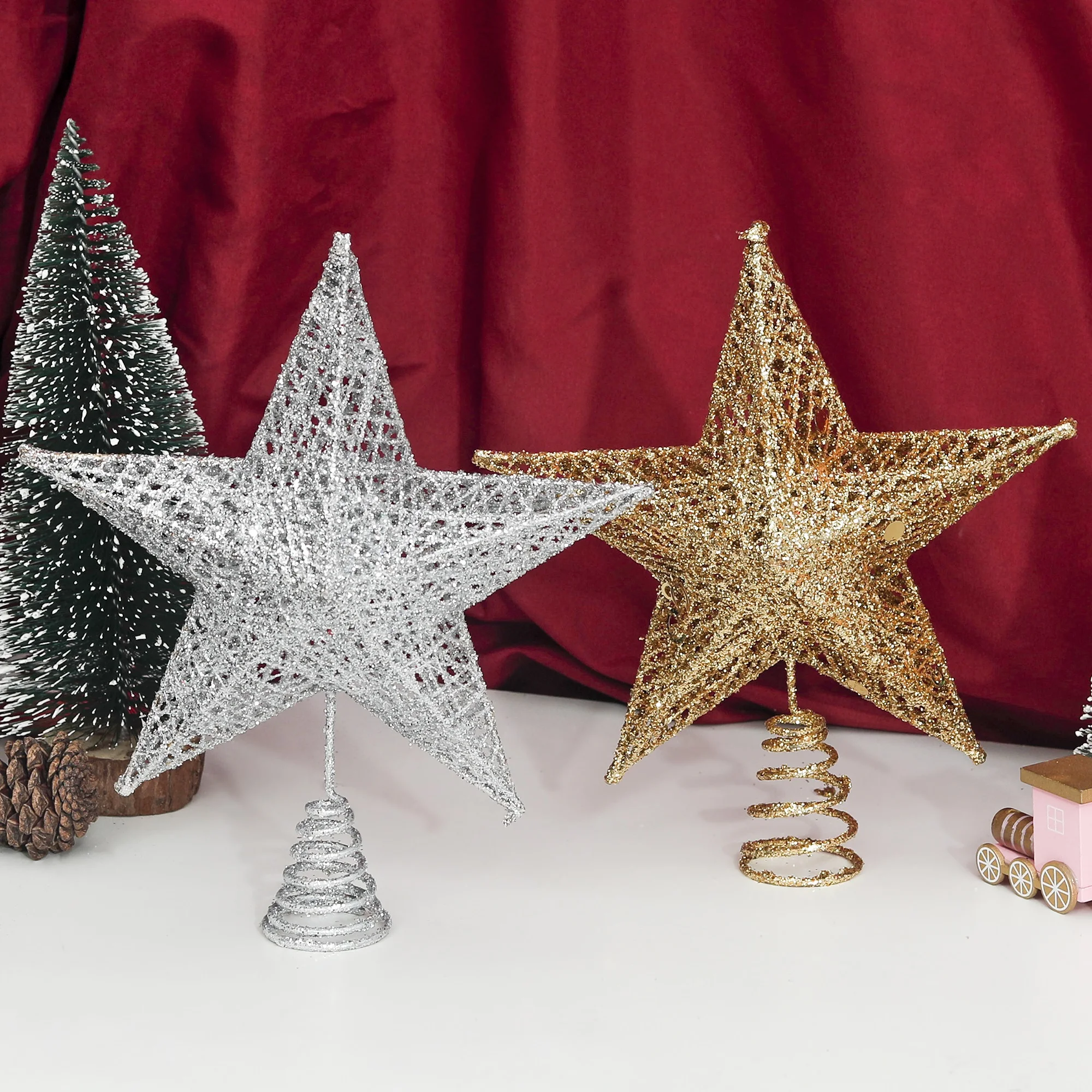 Weihnachten Gold Silber schimmernder Stern Weihnachtsbaum Ornamente Neujahr Geschenke Navidad Party Geburtstag Home Decor