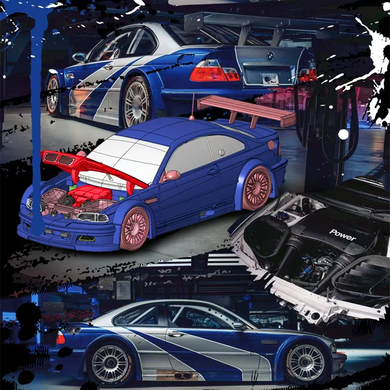 [Przedsprzedaż] MJ-Models 1:64 M3 E46 GTR NFS Srebrno-Niebieski Need For Speed Bolide Niebieski Model Samochodu Odlewany