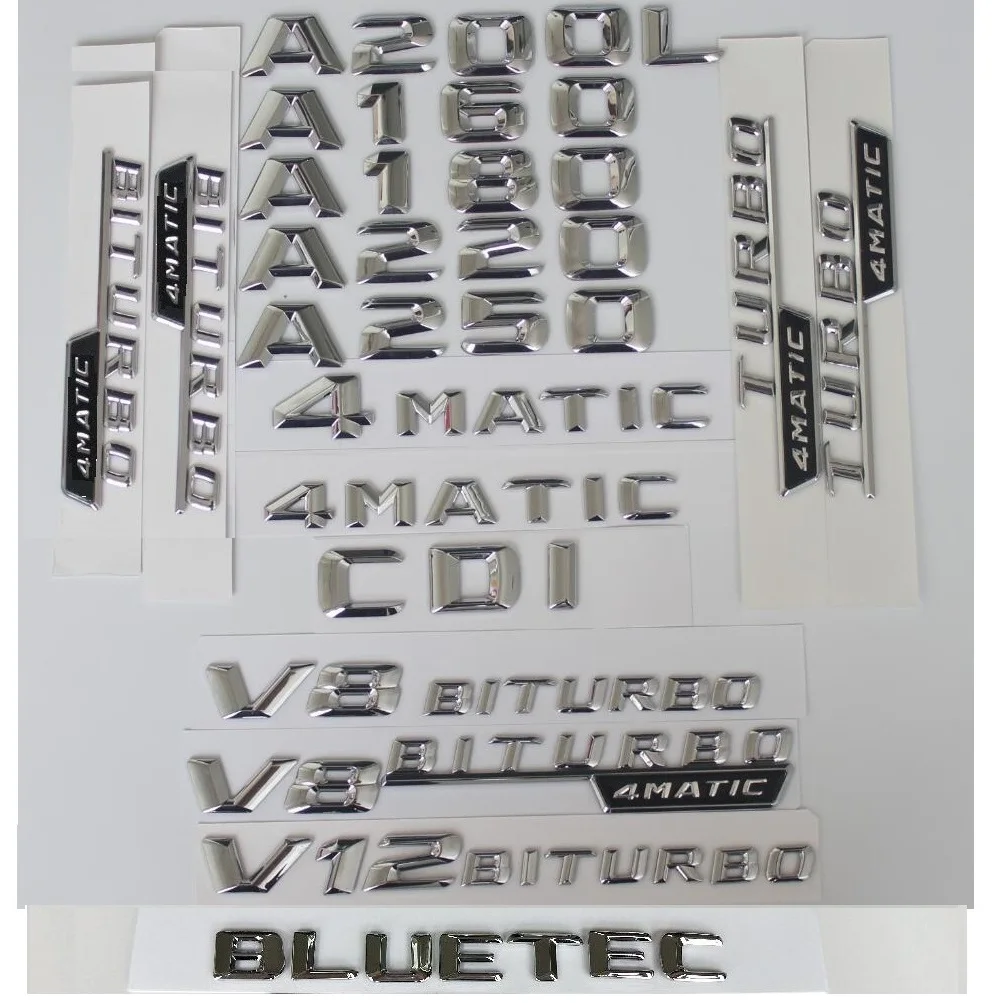 

Chrome Trunk Rear 3d Font Number Letters Badge Emblems for Mercedes Benz A35 A45 A180 A200 A220 A250 V8 BITURBO AMG 4MATIC