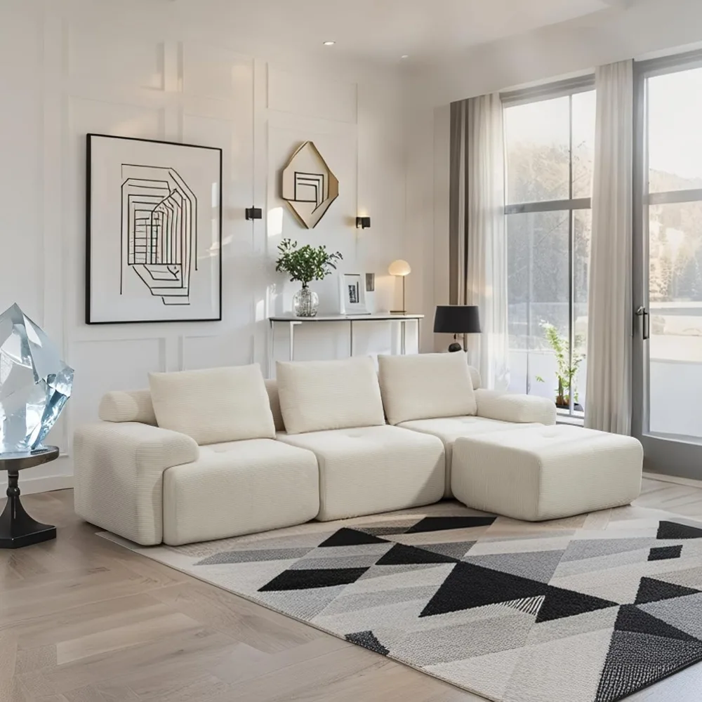 for Living Room with Memory Foam & Steel Frame - No Assembly Convertible Sofa Bed, Modular Fefances L-Shaped Sectional Couches