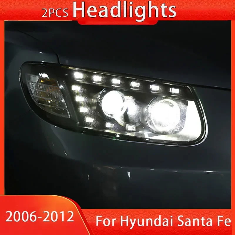 Cars Headlight For Hyundai Sante FE 2006-2012 LED Headlights DRL Dynamic Turn Signal Lamp Projector Lens Style Accessories