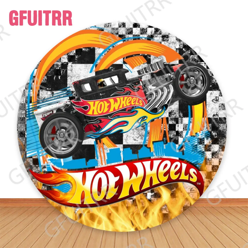 Hot Wheels Round Backdrop Kids Birthday Party Baby Shower Decor Circle and Cylinder Covers Photo Background