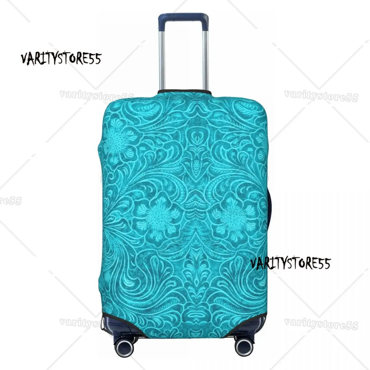 Custom Funny Turquoise Leather Texture Look Luggage Cover Protector Dust Proof Embossed Floral Pattern Travel Suitcase Covers